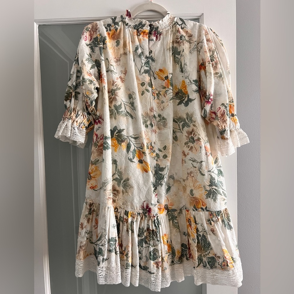 Pilcro Anthropologie Short-Sleeve Mock-Neck Ruffle Mini Floral Dress Small - Picture 6 of 13